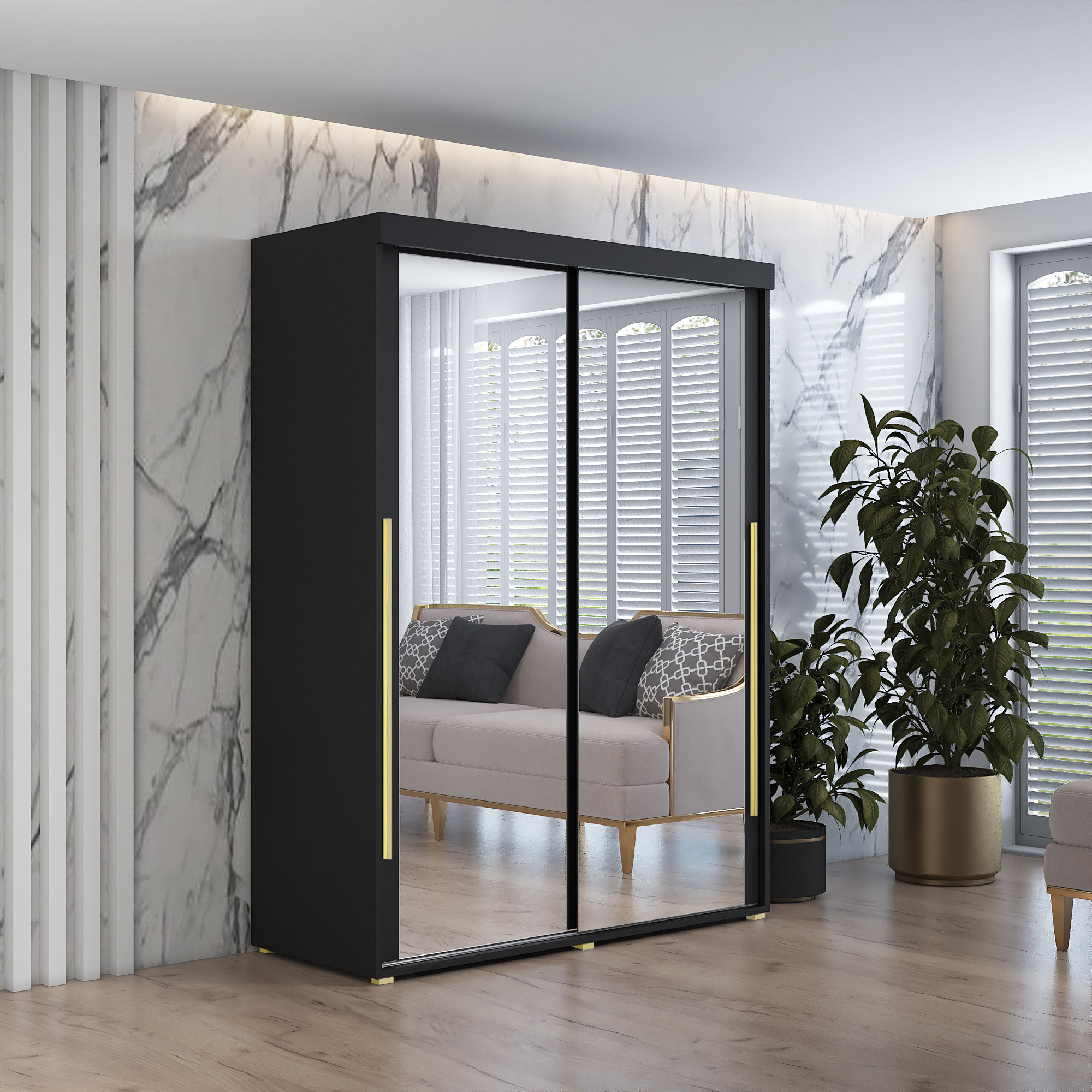 Kleiderschrank Iga mit zwei Spiegel-Türen